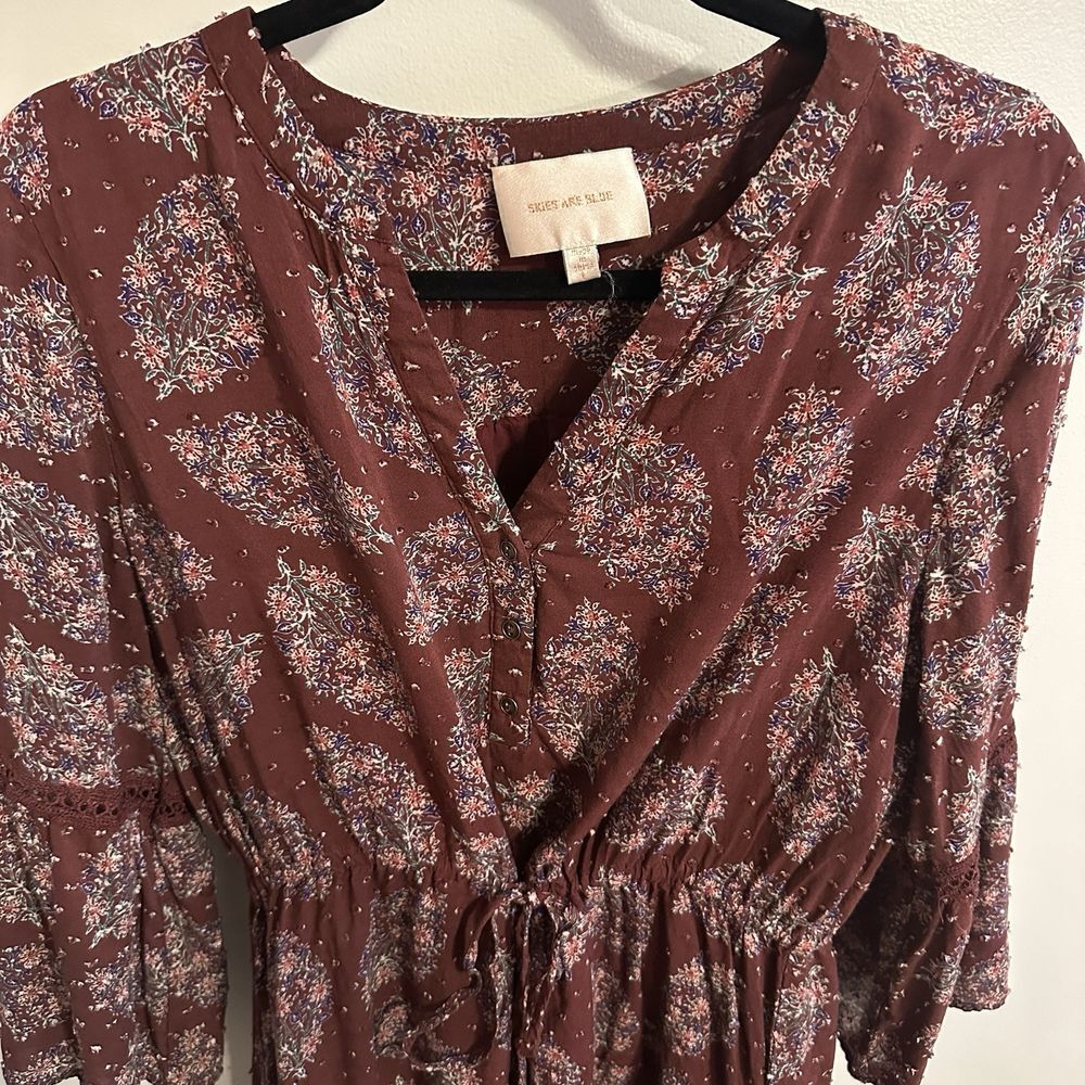 Skies‎ Are Blue Patterned Maxi Dress Button Front Size L Bohemian Floral